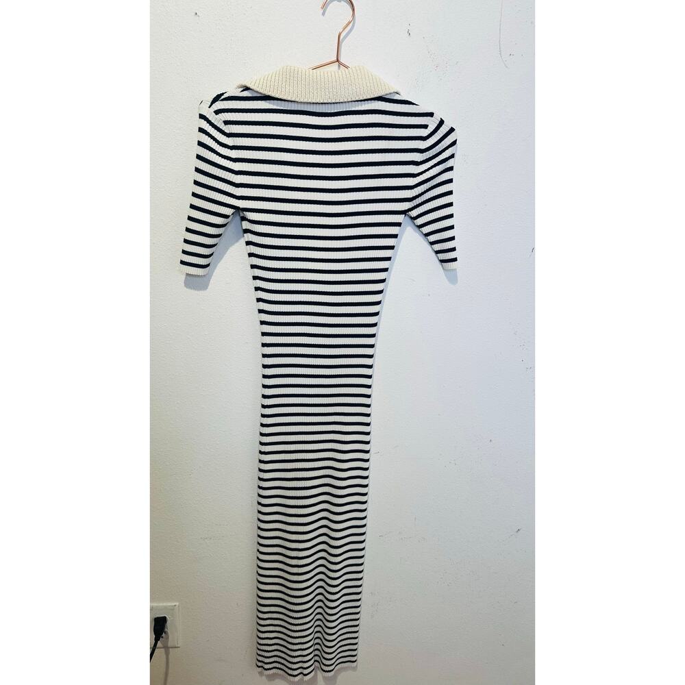 A.L.C. Black White Stripe Knit Collared Polo Striped Midi Darcy Dress Size XS - Picture 10 of 12